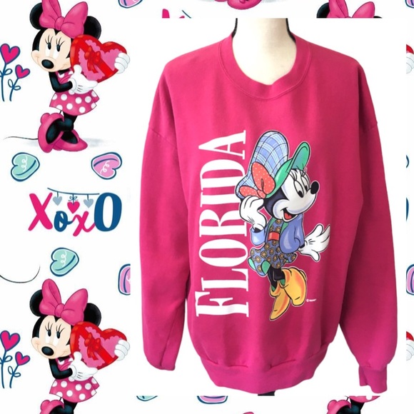 Disney Mickey Unlimited Vintage 90s Minnie Mouse Pink Crew Sweatshirt Florida XL - Picture 1 of 7